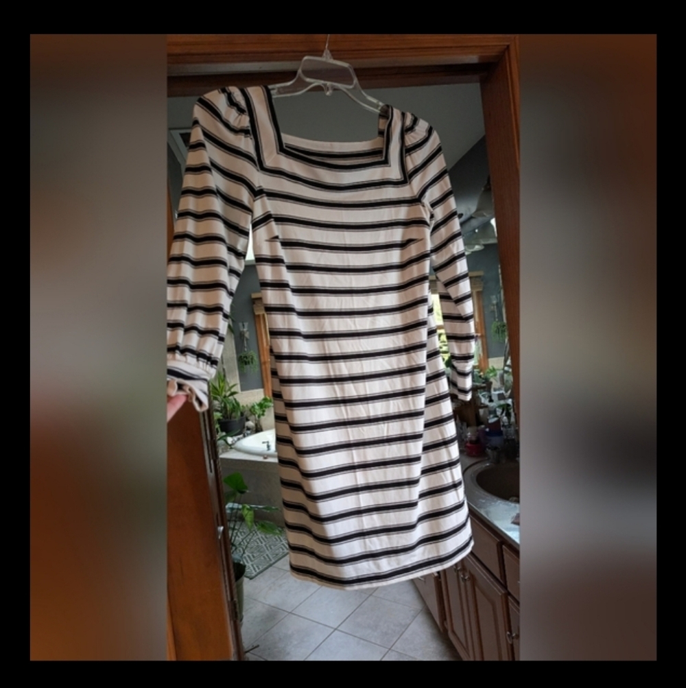 LOFT Monochrome Striped Long Sleeve Dress